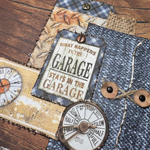 Load image into Gallery viewer, What Happens in the Garage scrapbook page kit